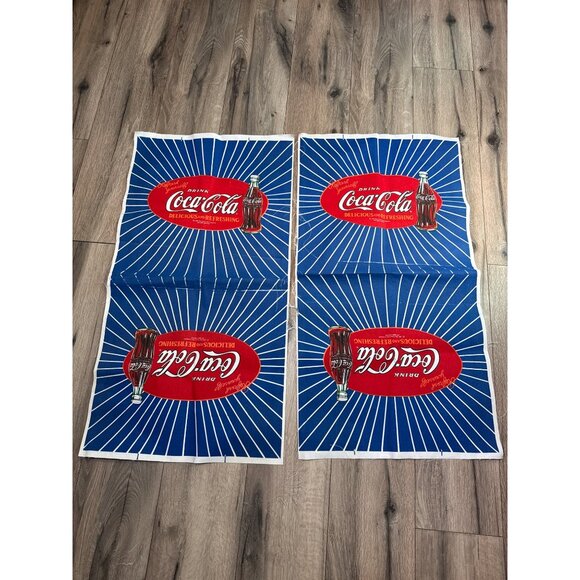 Coca-Cola Vintage Fabric Upholstery Canvas Panels 2-Pack Cotton 18"x18" Blue Red - Picture 4 of 7